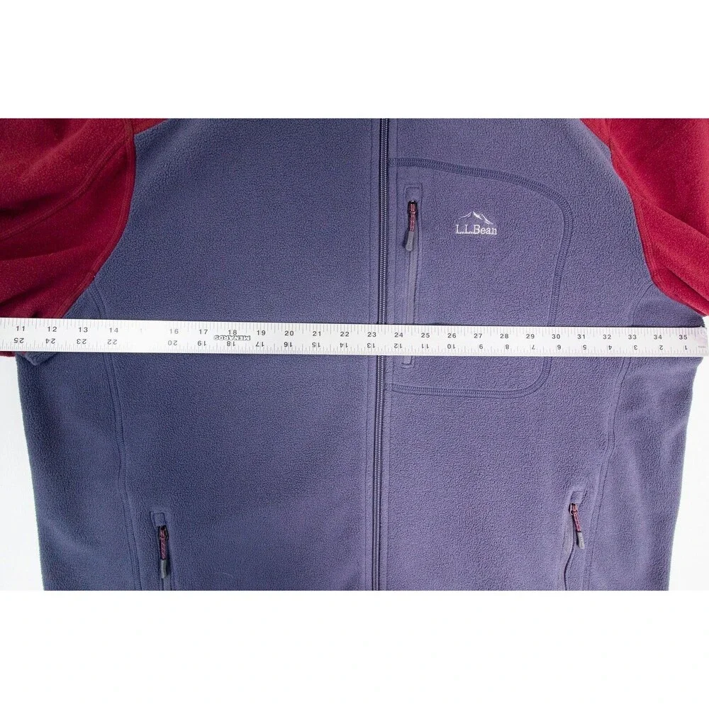 LL Bean Full Zip Fleece Jacket Mock Neck Men's Size XL Burgundy Gray